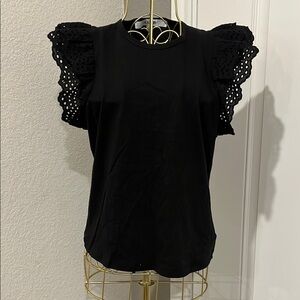 Joe's Jeans Black Ruffled Cap Sleeve Blouse